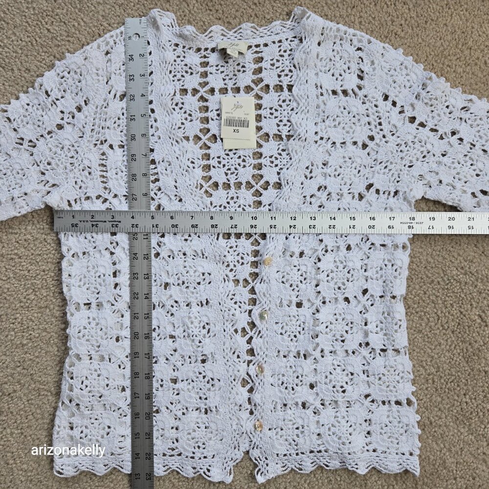 NWT Crochet Linen Cotton Cardigan J. Jill Hand Crochet XS - Picture 4 of 8